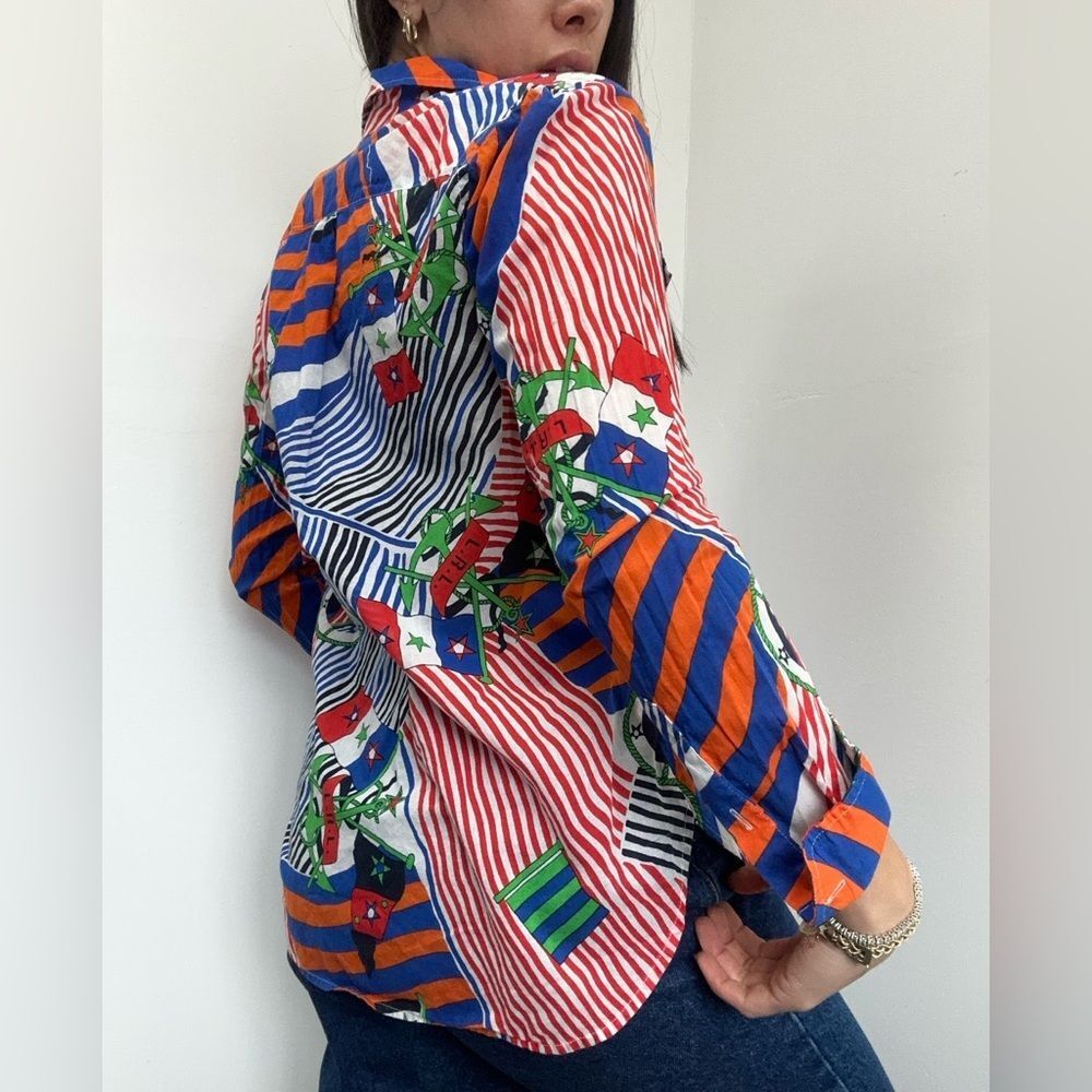 Lauren Ralph Lauren 100% Cotton Nautical Print Button Front Voile Shirt Size S - Picture 6 of 15